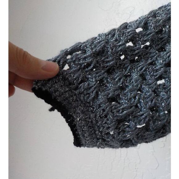 Handmade Crochet Boho Cardigan Fits Medium Gray Metallic Knit and Black Rose - Picture 3 of 7